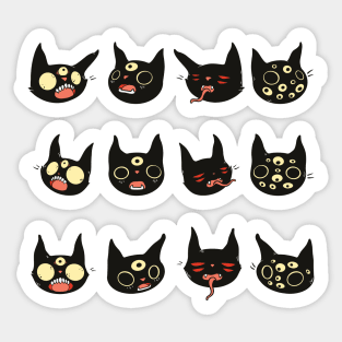 Creepy Cute Black Cat Faces Sticker